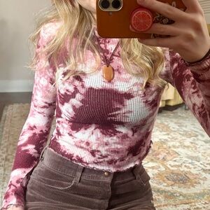 Tie-Dye Long Sleeve Top - Pink and White